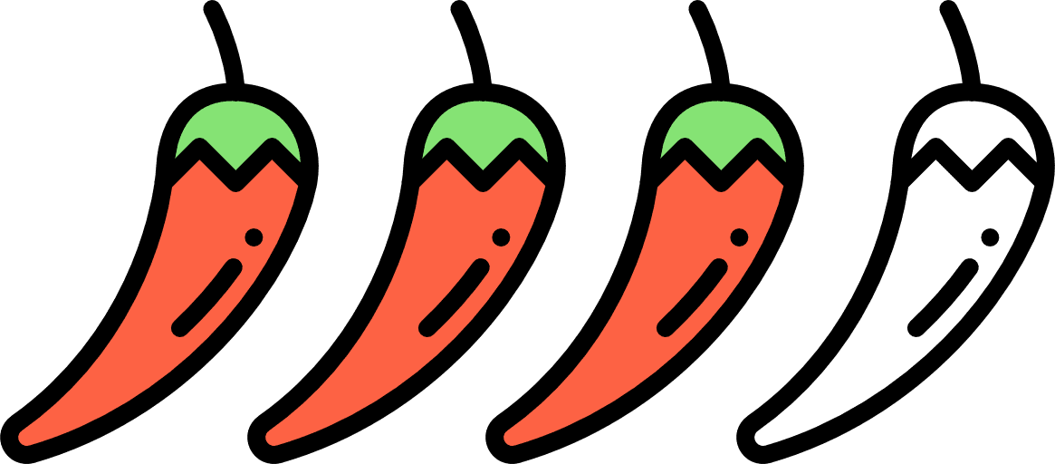 A line drawing of four chili peppers.